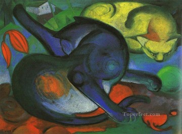 horse cats Painting - Two Cats blue and yellow Franz Marc